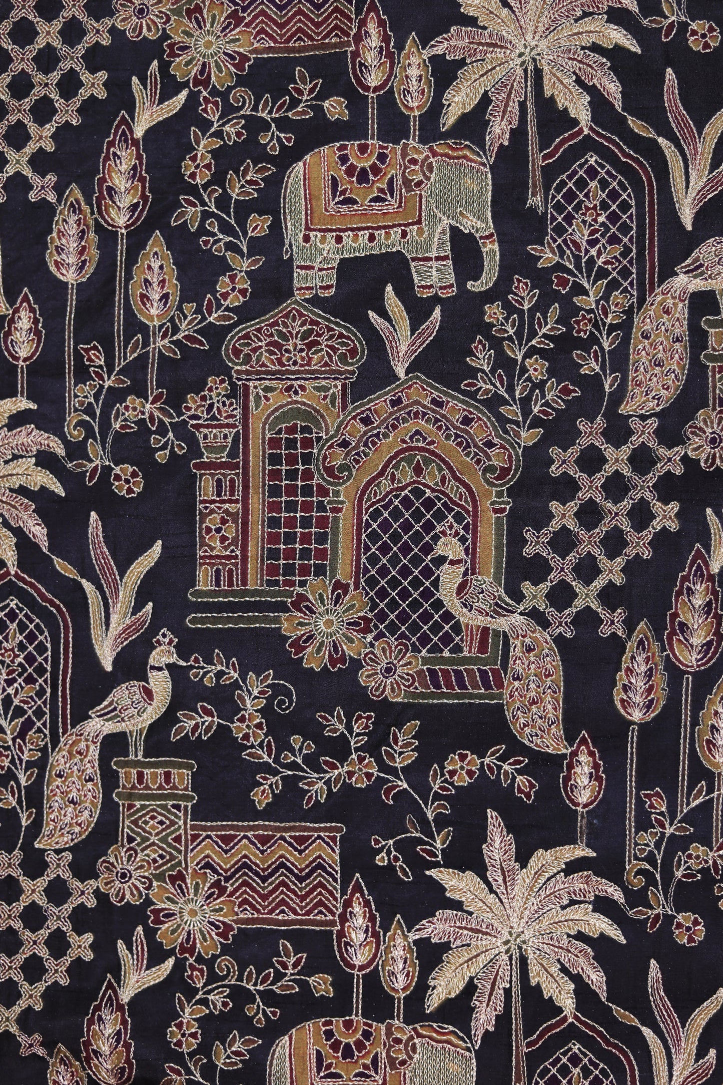 Black Majestic Meadow Viscose Chinon Embroidered Fabric