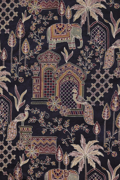 Black Majestic Meadow Viscose Chinon Embroidered Fabric