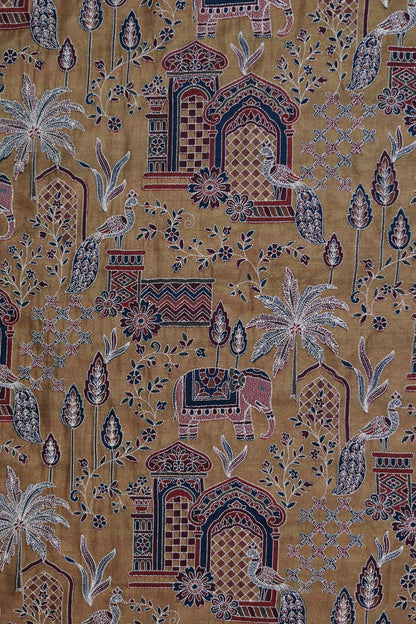 Yellow Majestic Meadow Viscose Chinon Embroidered Fabric