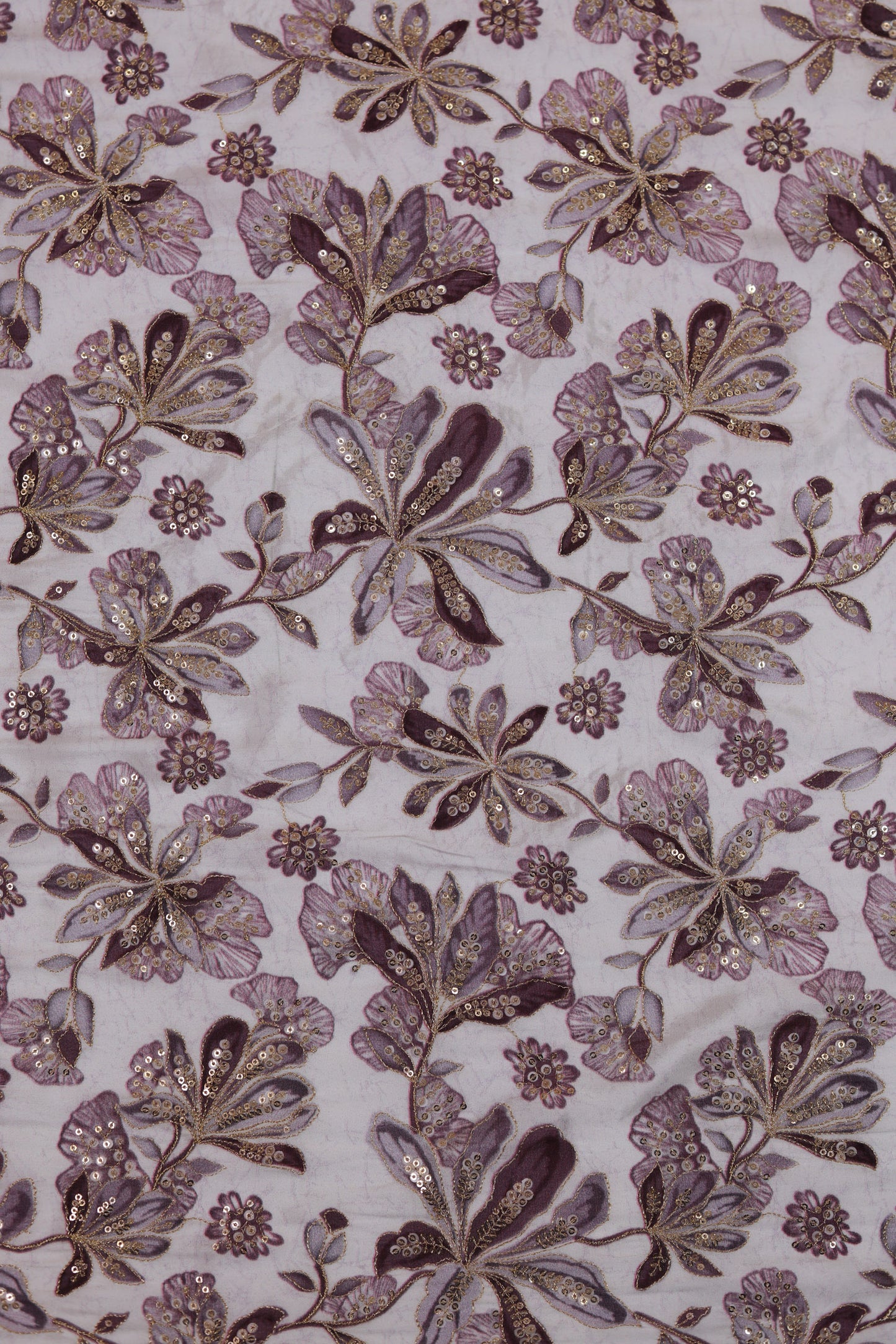 Purple Mist Embroidered Floral Sequin Fabric