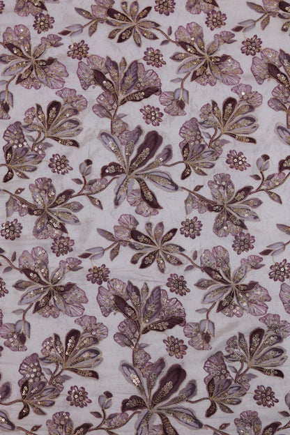 Purple Mist Embroidered Floral Sequin Fabric