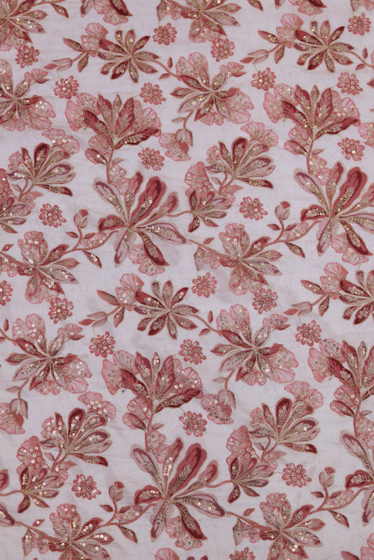 Red Mist Embroidered Floral Sequin Fabric