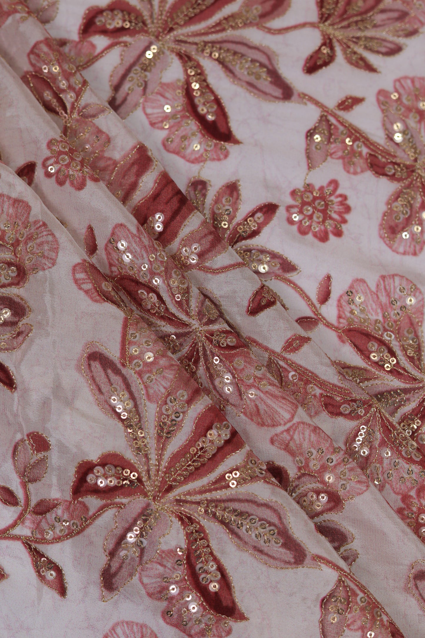 Red Mist Embroidered Floral Sequin Fabric