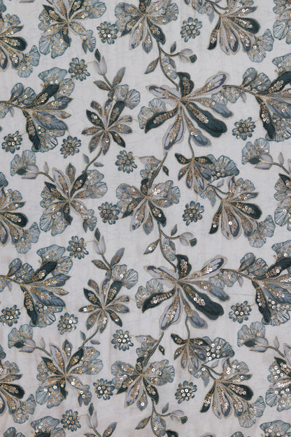 Green Mist Embroidered Floral Sequin Fabric