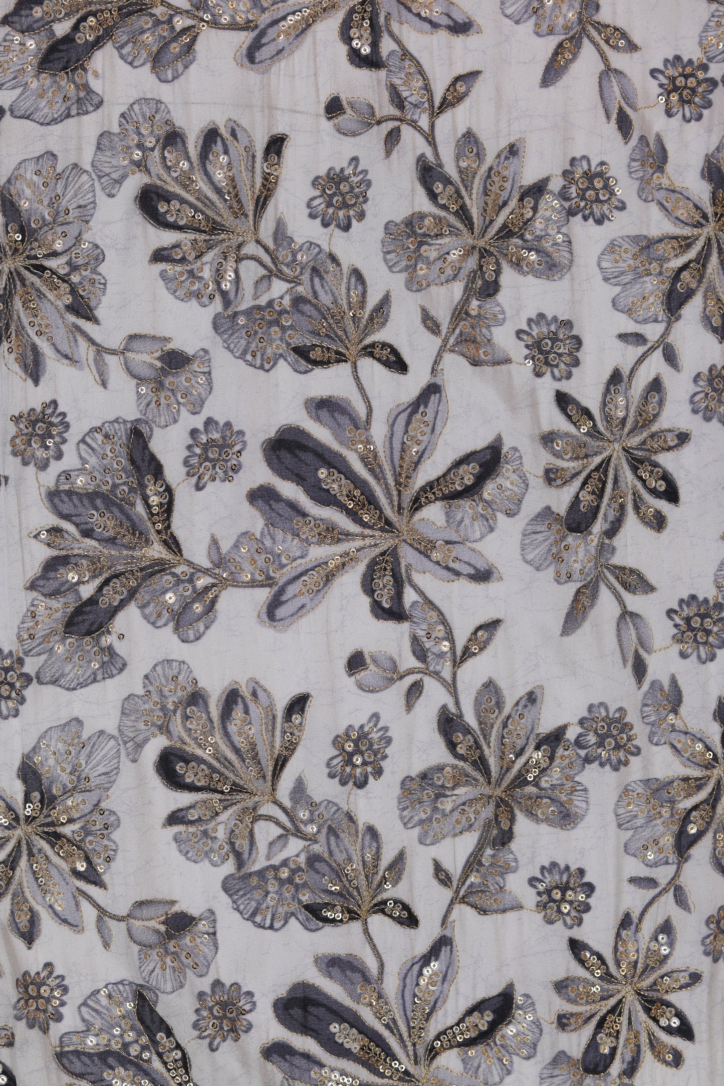 Grey Mist Embroidered Floral Sequin Fabric