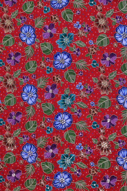 Mustard Floral Embroidered Crepe Fabric