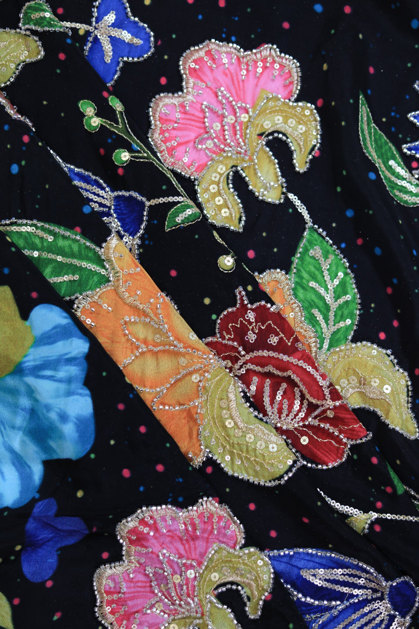 Black Midnight Bloom Sequin Embroidered Crepe