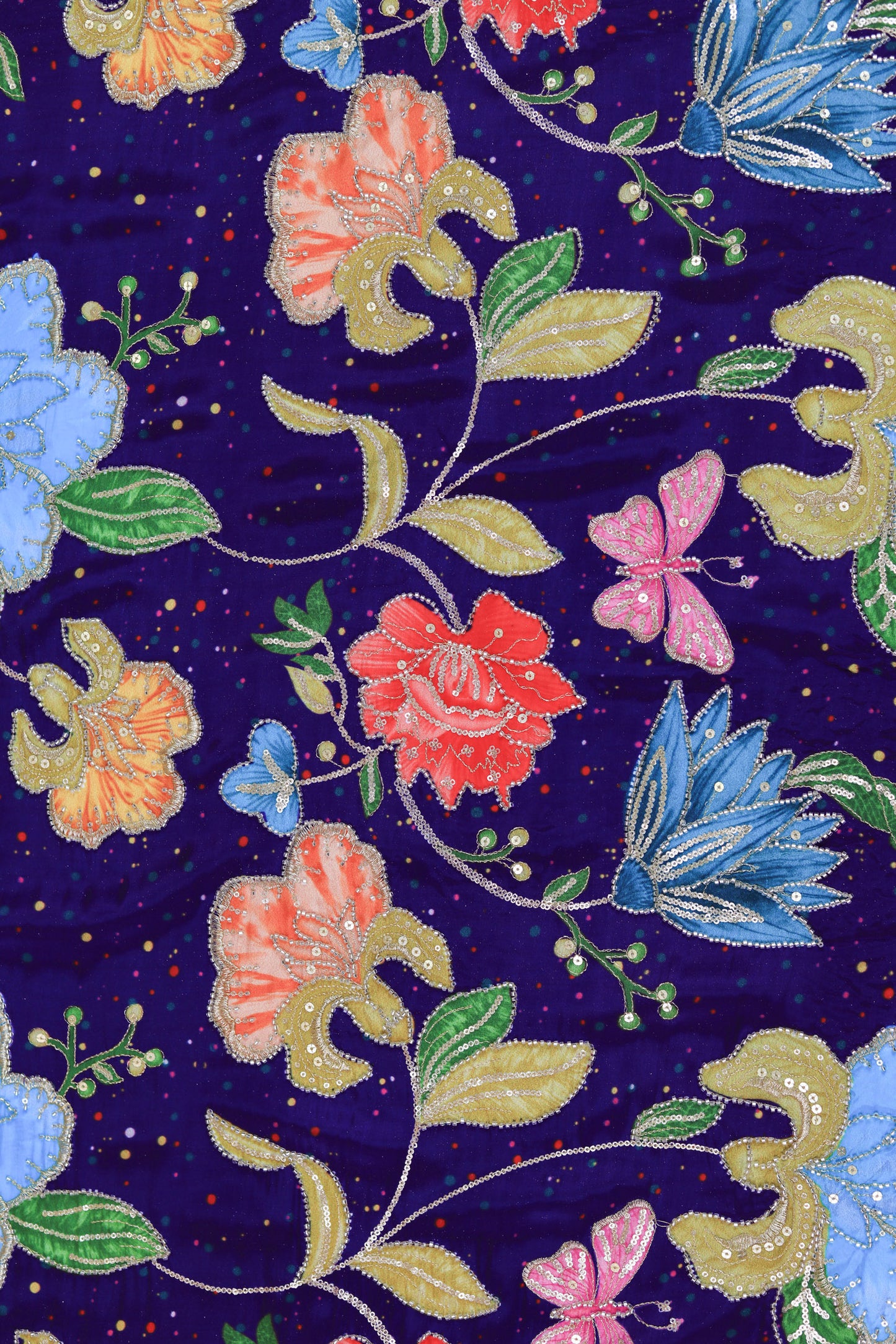 Purple Midnight Bloom Sequin Embroidered Crepe