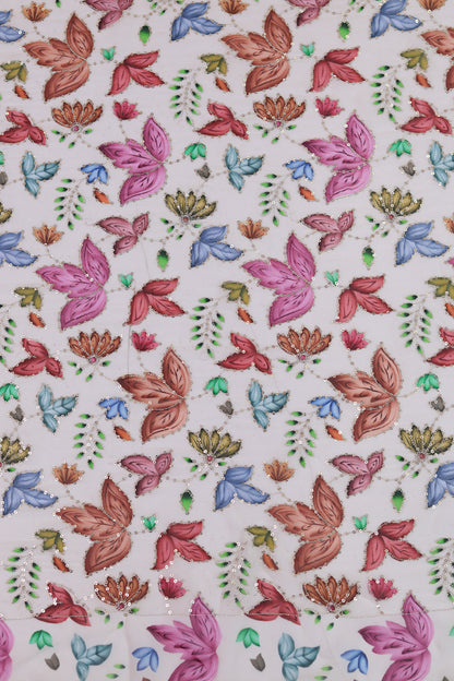 Pastel Bloom Sequin Embroidered Georgette Fabric