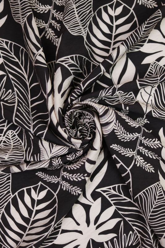 Autumn Fern Tropical Leaf Viscose Blend Fabric