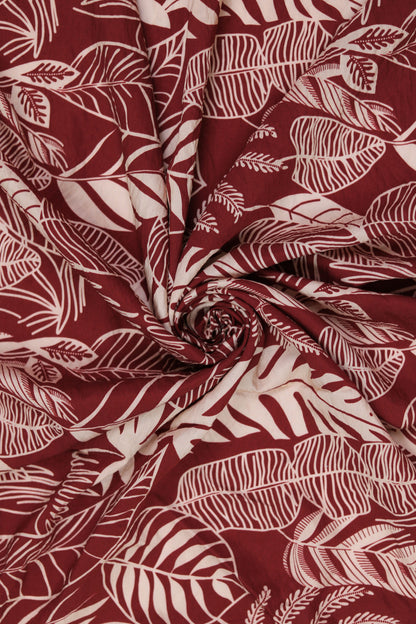 Autumn Fern Tropical Leaf Viscose Blend Fabric