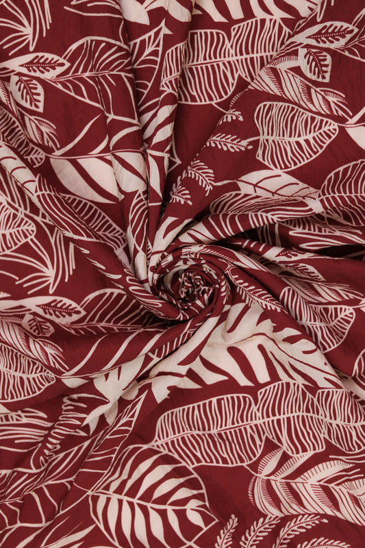 Autumn Fern Tropical Leaf Viscose Blend Fabric