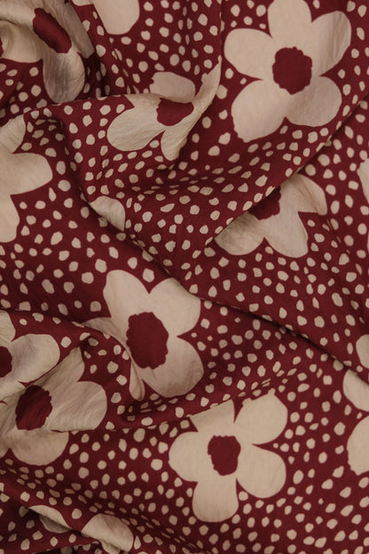 Blush Blossom Floral Dot Viscose Blend Fabric