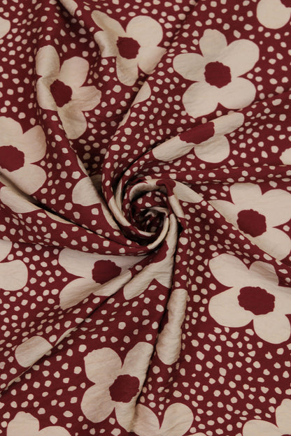 Blush Blossom Floral Dot Viscose Blend Fabric