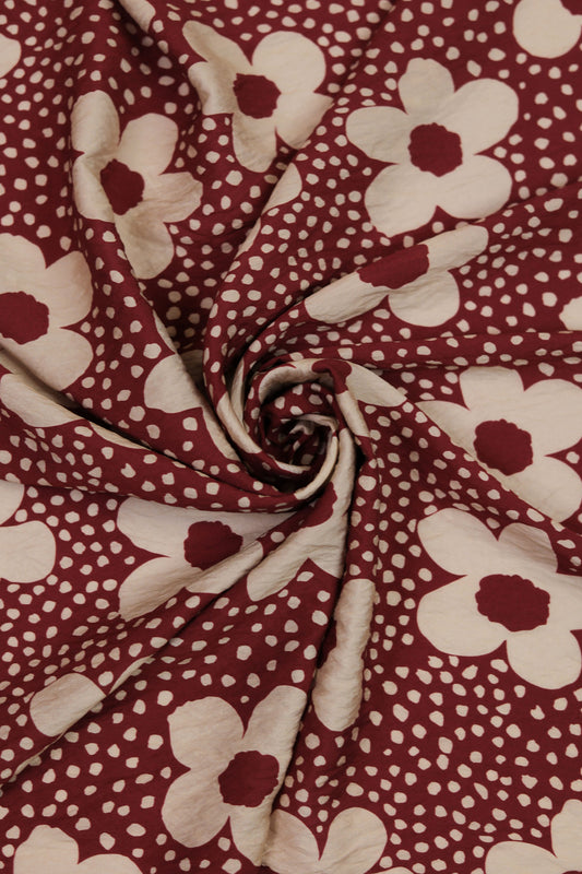 Blush Blossom Floral Dot Viscose Blend Fabric