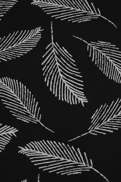 Leafy Luxe Golden Leaf Print Viscose Blend Fabric
