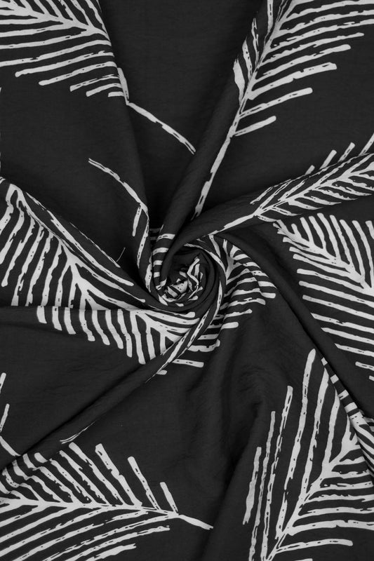 Leafy Luxe Golden Leaf Print Viscose Blend Fabric