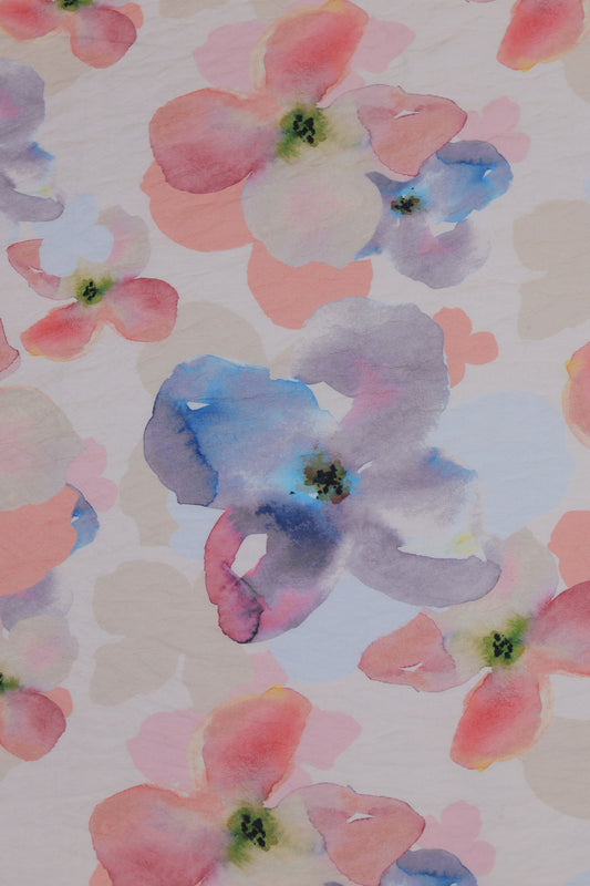 Pastel Petals Watercolor Floral Viscose Fabric