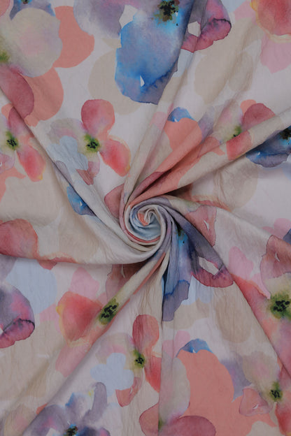 Pastel Petals Watercolor Floral Viscose Fabric