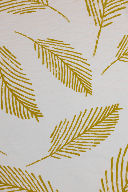 Leafy Luxe Golden Leaf Print Viscose Blend Fabric