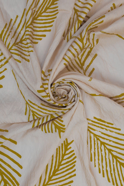 Leafy Luxe Golden Leaf Print Viscose Blend Fabric