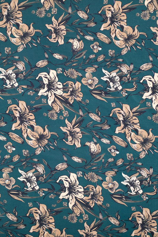 Emerald Bloom Crepe Silk Fabric
