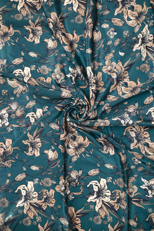 Emerald Bloom Crepe Silk Fabric