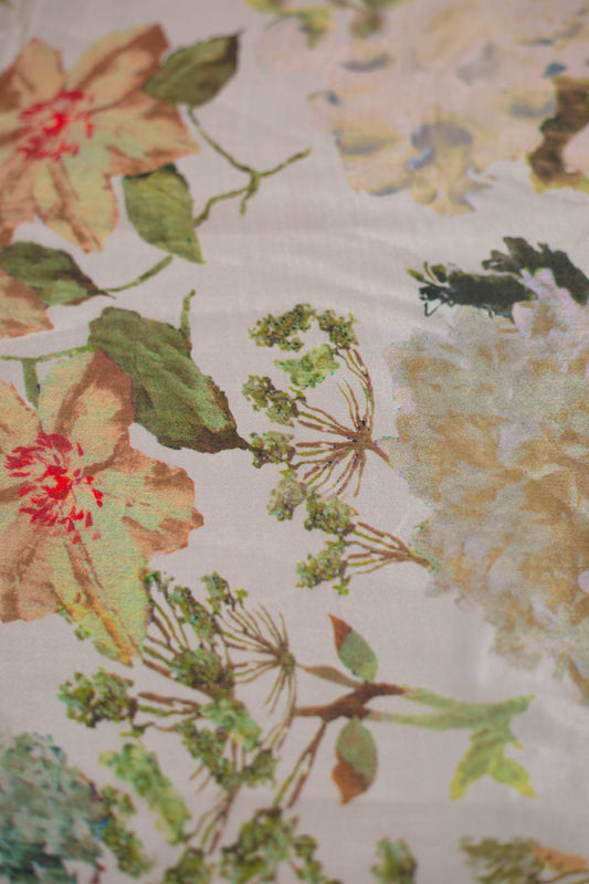 Antique Floral Crepe Silk Fabric