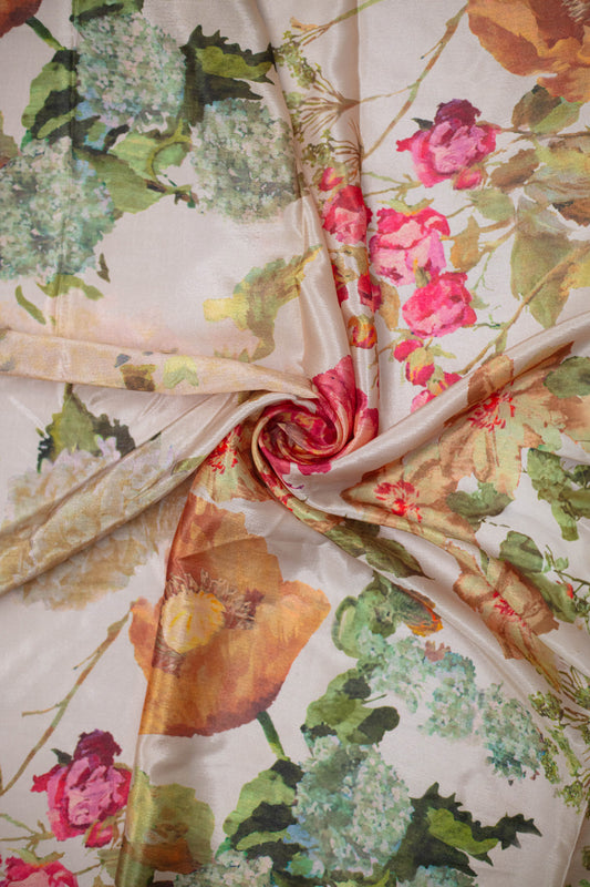 Antique Floral Crepe Silk Fabric