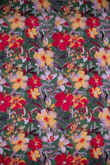 Olive Bloom Crepe Silk Fabric