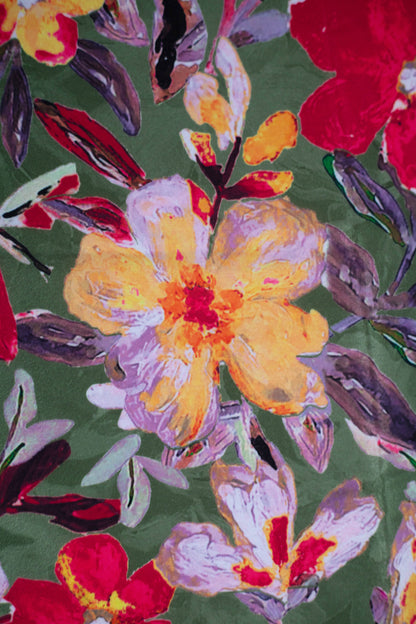Olive Bloom Crepe Silk Fabric