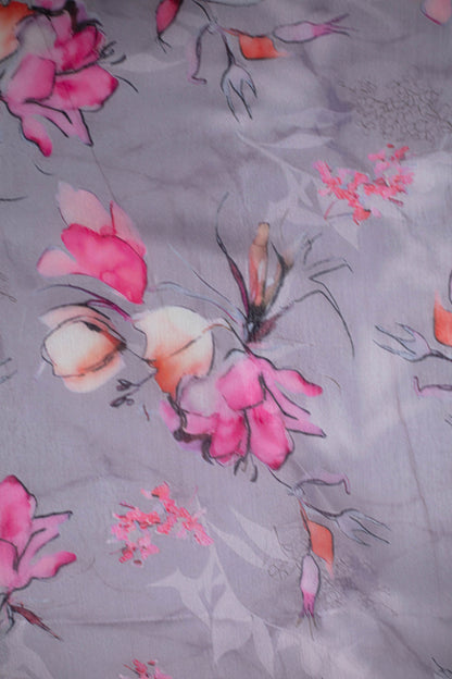 Dusky Petals Printed Chanderi Fabric