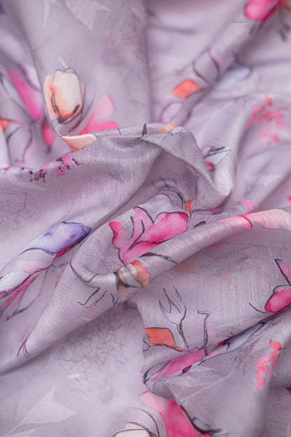 Dusky Petals Printed Chanderi Fabric