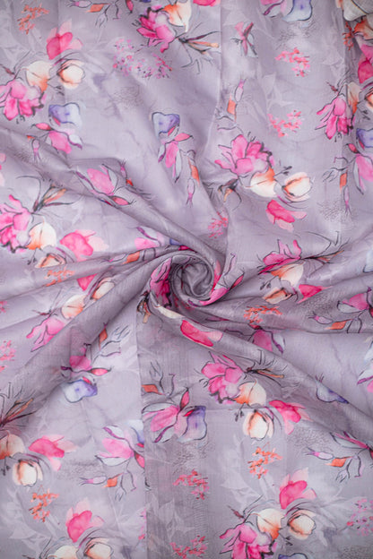 Dusky Petals Printed Chanderi Fabric