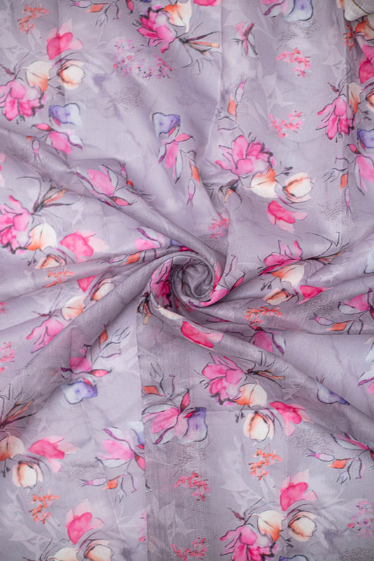 Dusky Petals Printed Chanderi Fabric