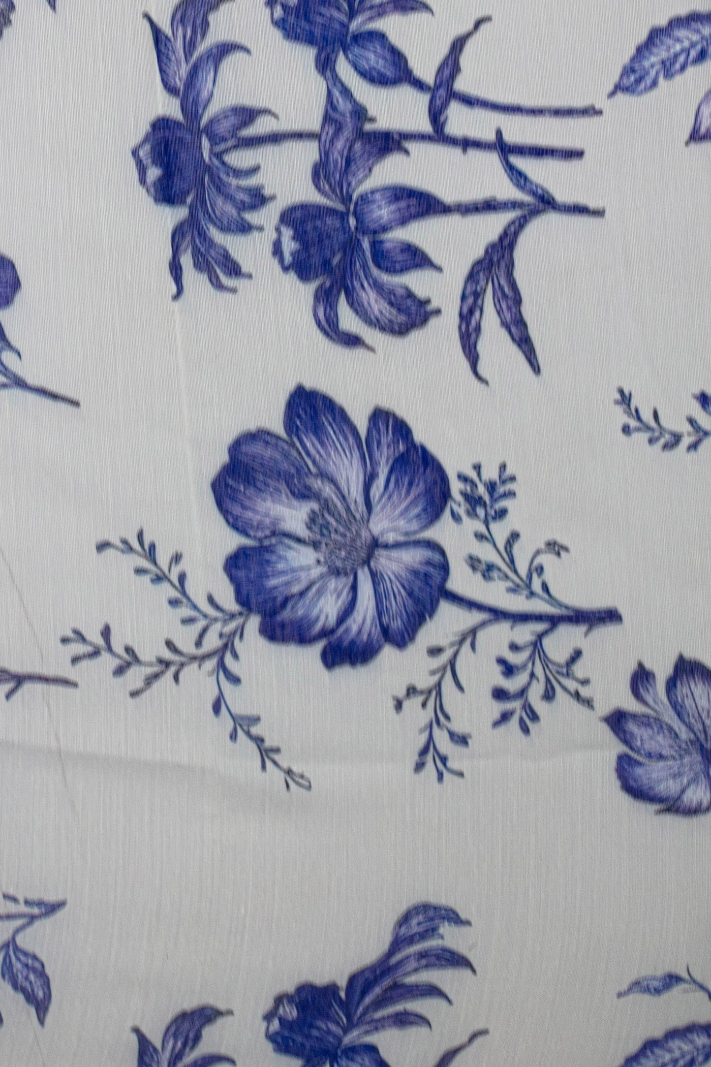 Indigo Petals Printed Chanderi Fabric