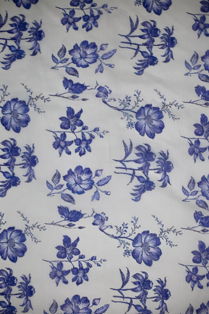 Indigo Petals Printed Chanderi Fabric