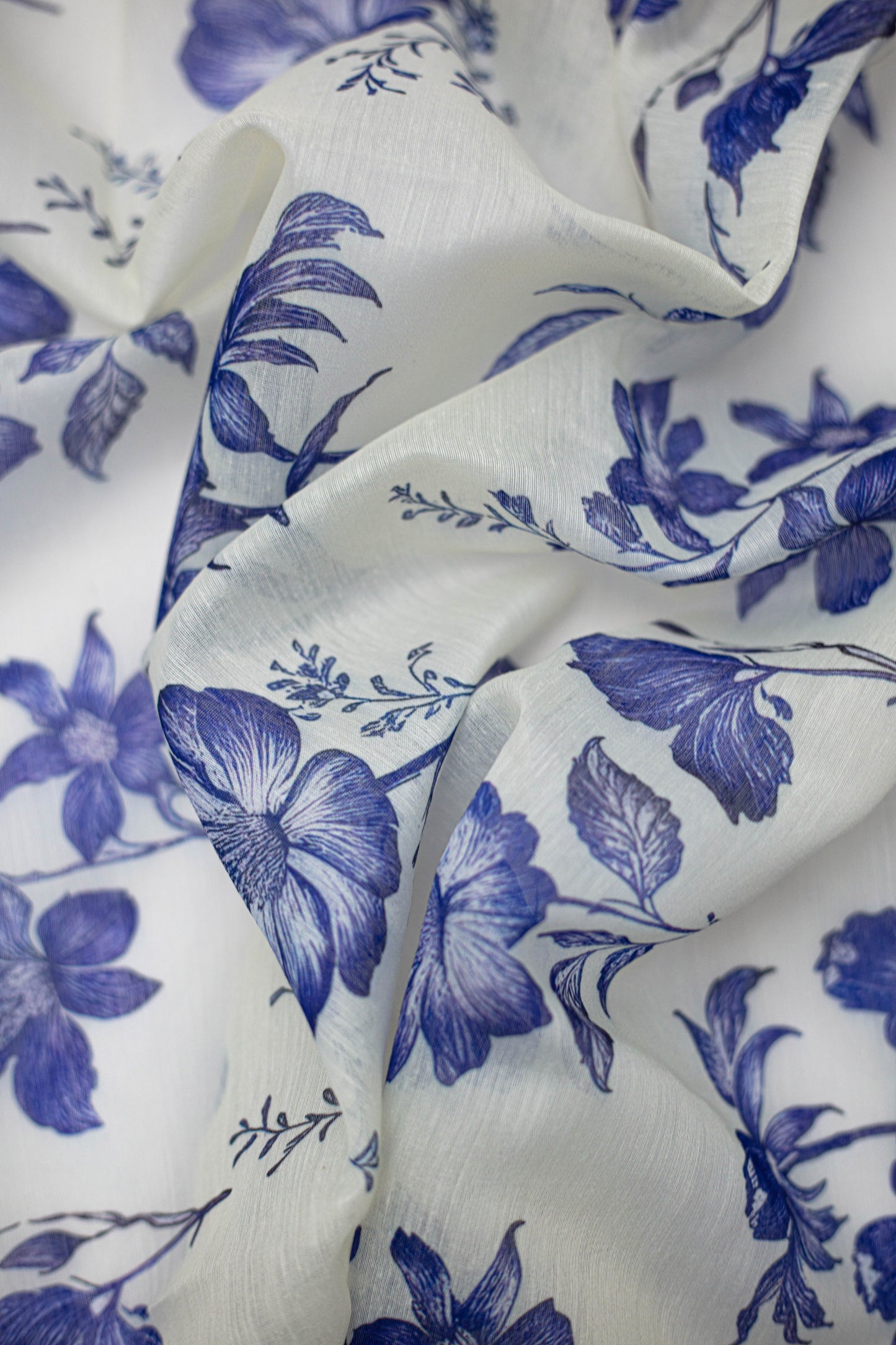 Indigo Petals Printed Chanderi Fabric
