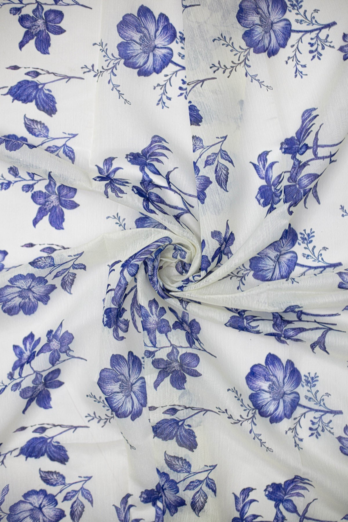 Indigo Petals Printed Chanderi Fabric