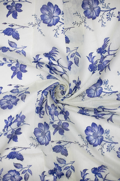 Indigo Petals Printed Chanderi Fabric
