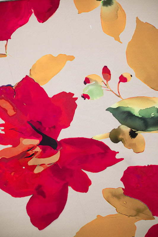Crimson Bloom Crepe Silk Fabric