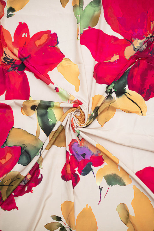 Crimson Bloom Crepe Silk Fabric