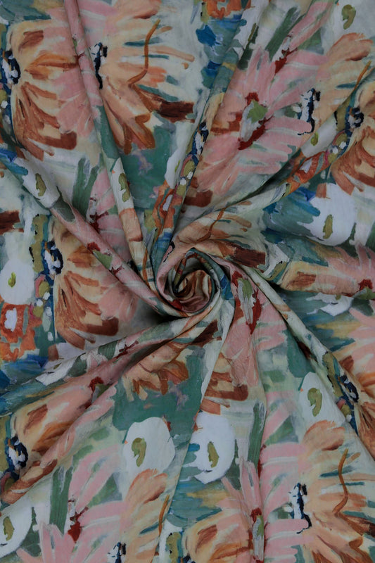 Soft Brushstroke Viscose Nylon Printed Fabric