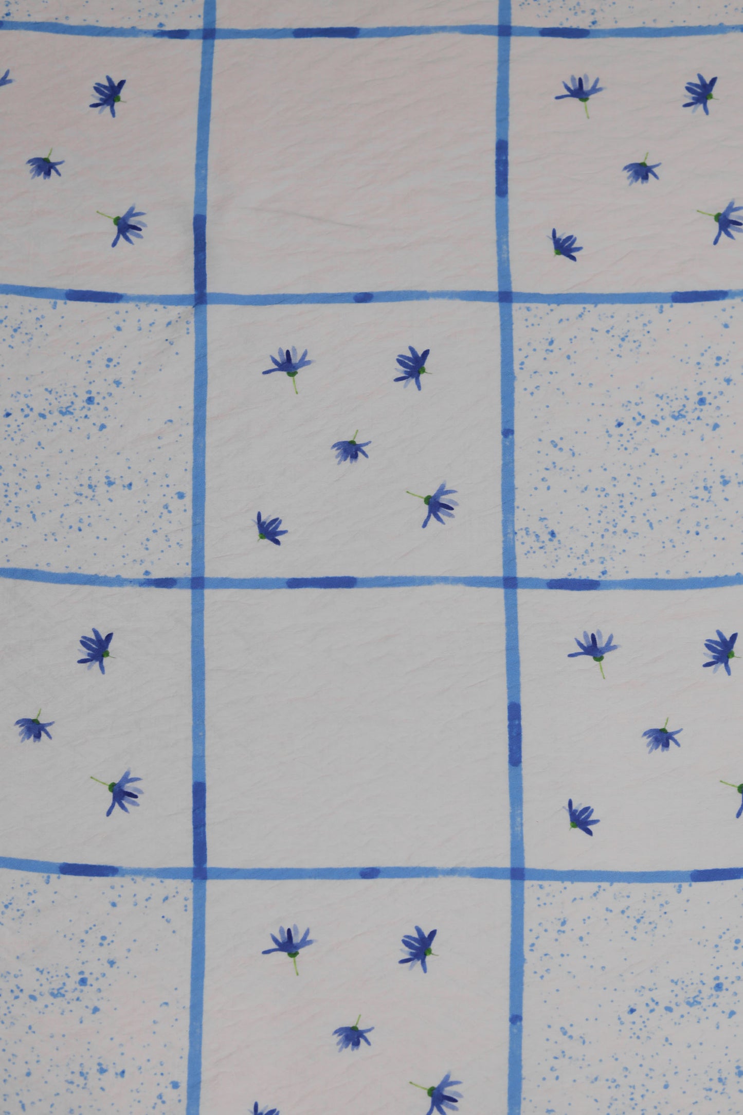 Botanic Glow White Viscose Floral Grid Fabric