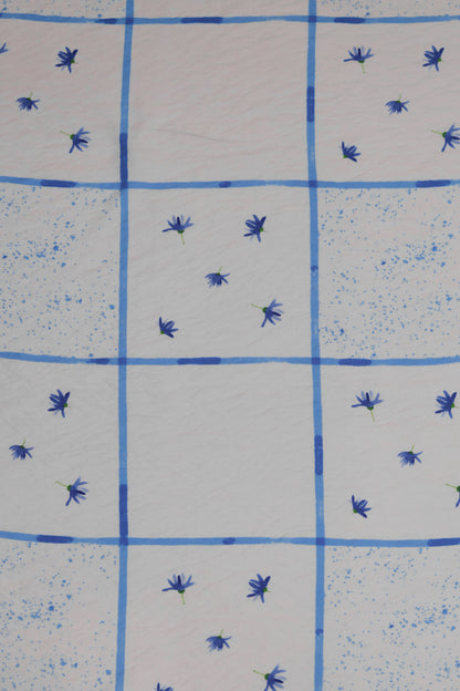 Botanic Glow White Viscose Floral Grid Fabric