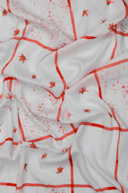 Botanic Glow White Viscose Floral Grid Fabric