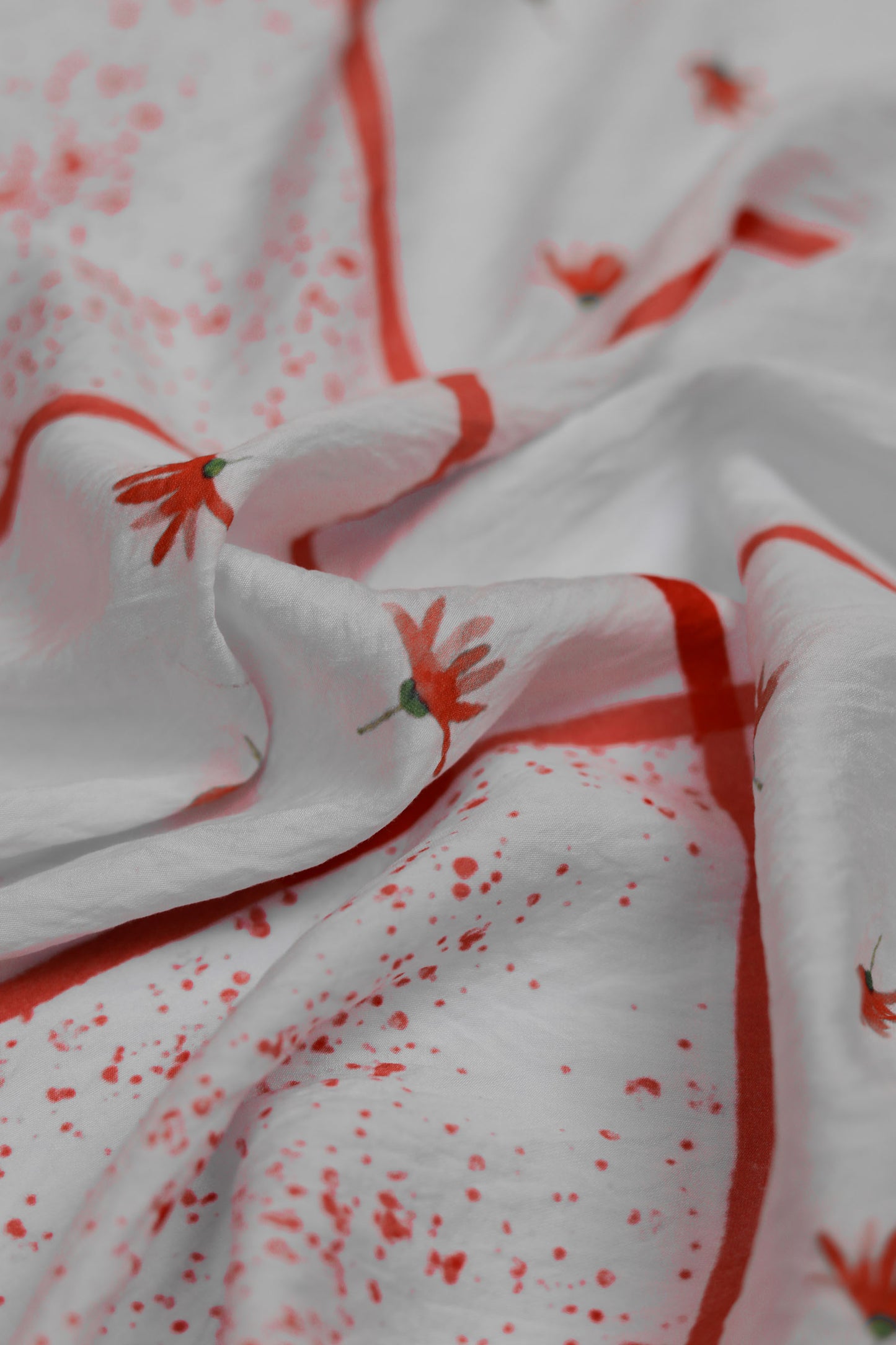 Botanic Glow White Viscose Floral Grid Fabric