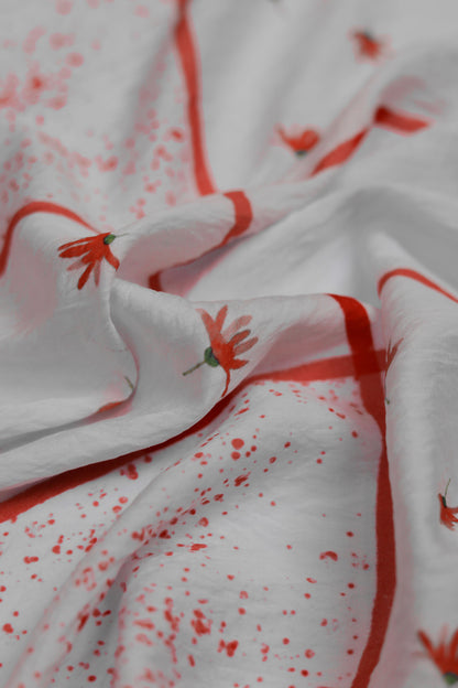 Botanic Glow White Viscose Floral Grid Fabric