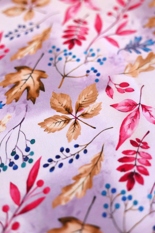 Crimson Leaves French Crepe Fabric