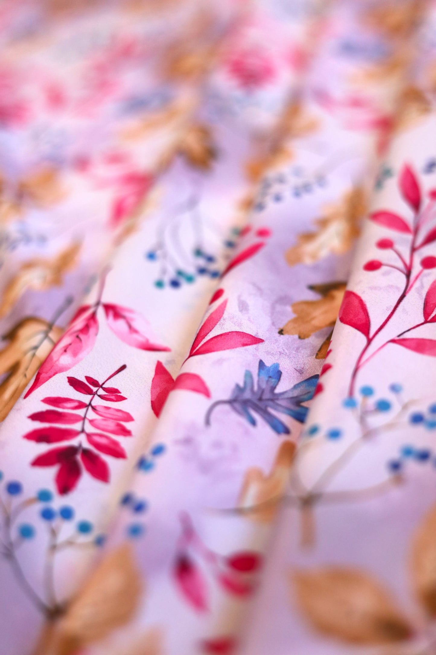 Crimson Leaves French Crepe Fabric